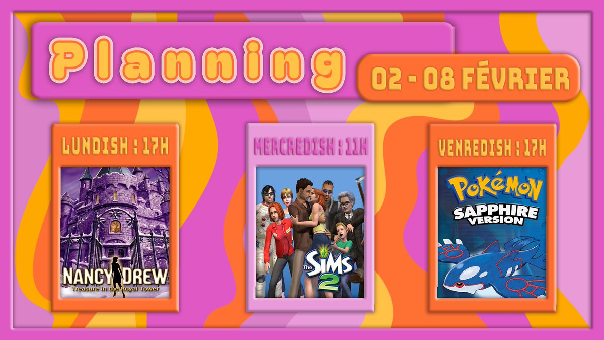 Hey ! Nouveau Planning ✨

Lundi 17h : Nancy Drew et le secret de Marie-Antoinette 👀
Mercredi 11h : BACC Sims 2
Vendredi 17h : Pokémon Sapphire 

Jeudi à 19h, il y aura certainement une soirée Heartopia sur le Discord ! 

Bonne soirée ✨

twitch.tv/sim_ish