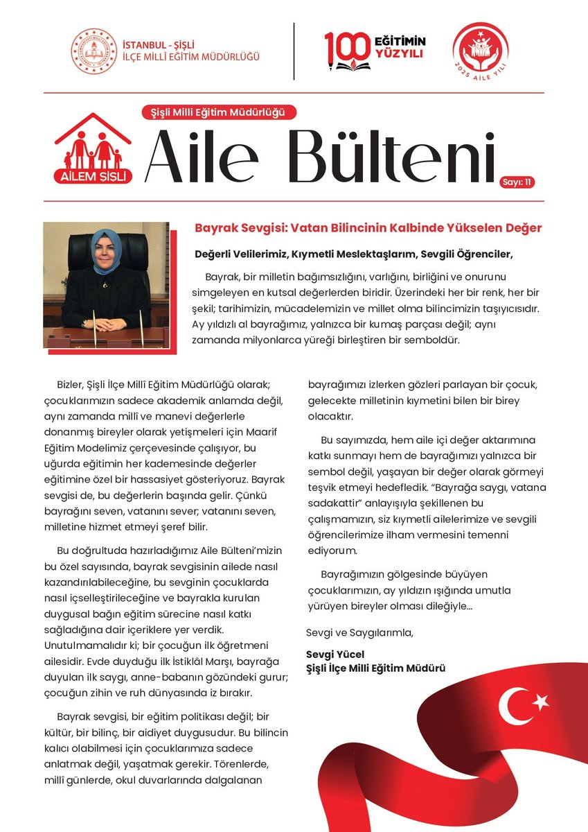 sislimem's tweet photo. Şişlimizde “Bayrak Sevgisi” Temalı 11. Aile Bültenimiz Yayınlandı.
"Işık ışık dalga dalga bayrağım!
Senin destanını okudum, senin destanını yazacağım."
@tcmeb @Yusuf__Tekin @TC_istanbul @gul_davut @SisliKaymakam
@istanbulilmem @MucahitYentur
 @sevgiyucell
#BayraklaBaşlayanOkul https://t.co/dUuQnVxnHa