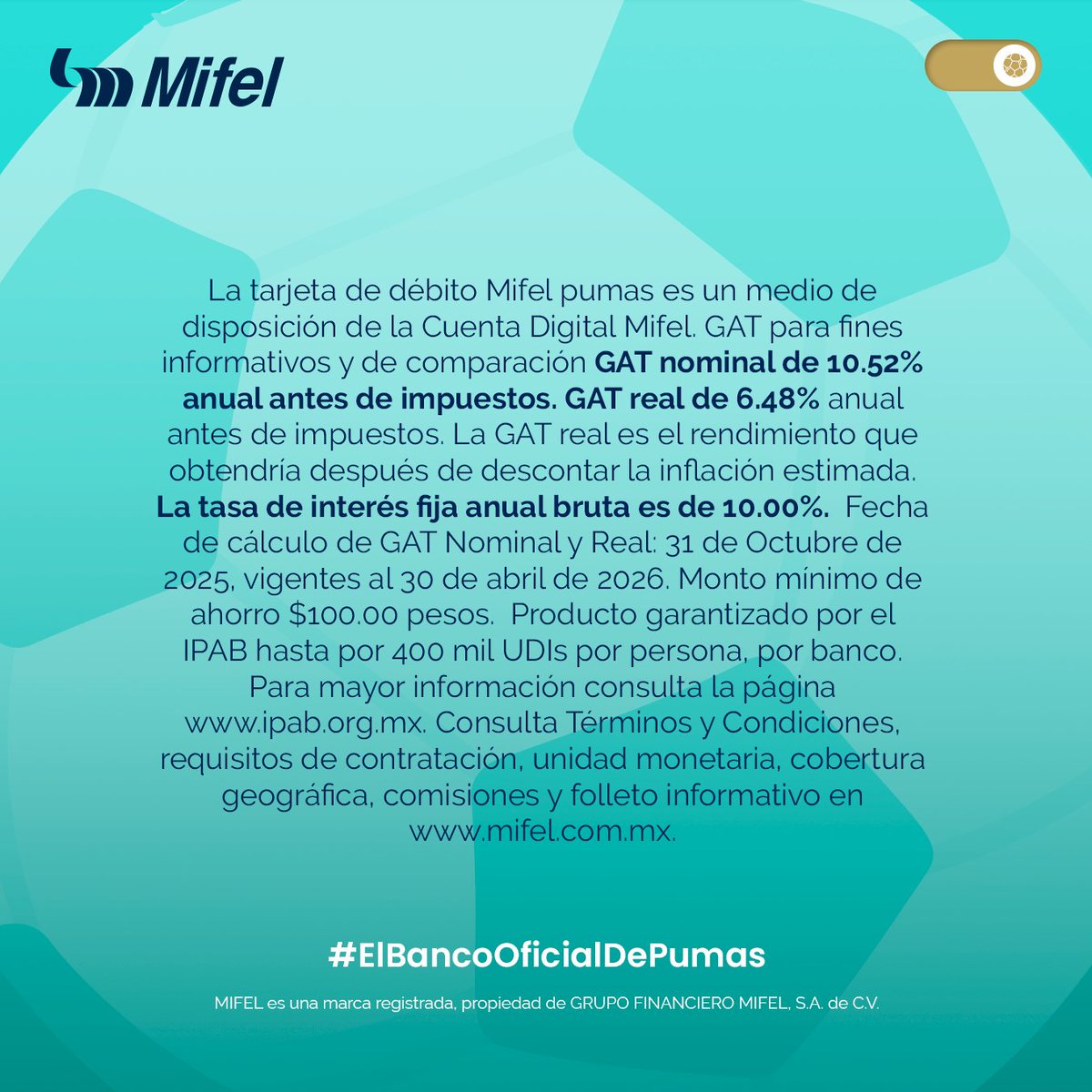 PumasMXFemenil's tweet image. #J6 #CL26 #LigaMXFemenil
⏱ 10’ I 🦅 América 1 🆚 0 Pumas 🐾

¡Llegó el minuto 10! 🕙

Tramita tu Tarjeta de Débito Digital Pumas y disfruta de experiencias únicas y exclusivas. Crece tu dinero con el 10% anual sin plazos forzosos 💰

#SoyTeamMifel #MifelEl10DePumas
@BancaMifel