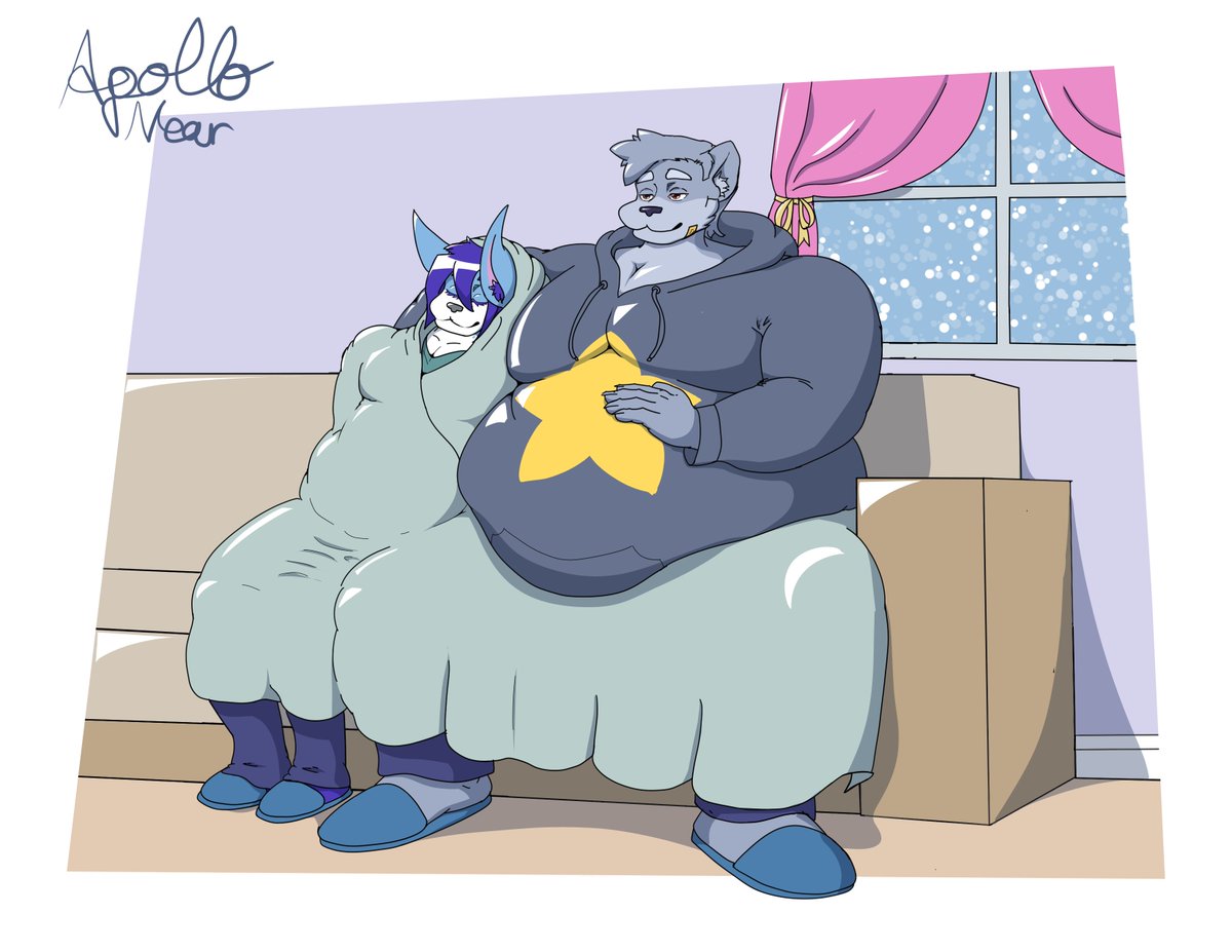 sorry i havent been posting for a while. Here's a drawing with <a href="/ursagami/">Ursagami</a> being cozy. 
#furryartist #furryartwork #Fursona #digitalart #furrydrawing #furryanimation #animation #fatfur #superchub #belly
