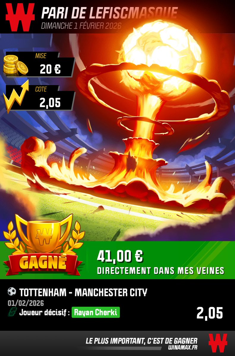 LaFormuleWin's tweet photo. ⚽️🎾🥊 Journée 100% gagnante aujourd’hui 📈
Des tickets validés sur toutes les compétitions.

⚽️ @8 ✅ | @2,05 ✅ | @1,90 ✅
🎾 @1,88 ✅
🥊 @5,50 ✅
Quand l’analyse est bonne, les résultats suivent.
👉 Tu en veux encore ? Tu sais où me trouver 😉

#ParisSportifs #UFC325 #Football #AO26 #TeamParieur