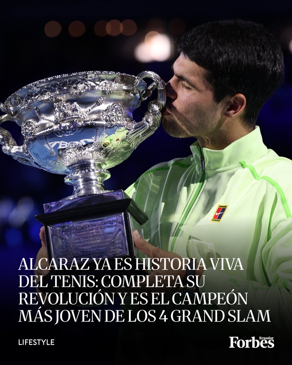 forbesecuador's tweet photo. #Lifestyle | Carlos Alcaraz derrotó a Novak Djokovic en Melbourne en el Australian Open y se convierte en el campeón más joven en ganar los cuatro Grand Slams del tenis.

De esta forma consolida su papel como nueva cara global del deporte y del negocio deportivo.

Conoce más aquí: https://t.co/ZsO8PPPEdR

#ForbesEcuador #CarlosAlcaraz #GrandSlam #HistoriaViva #Tenis #AustralianOpen #NuevaGeneración