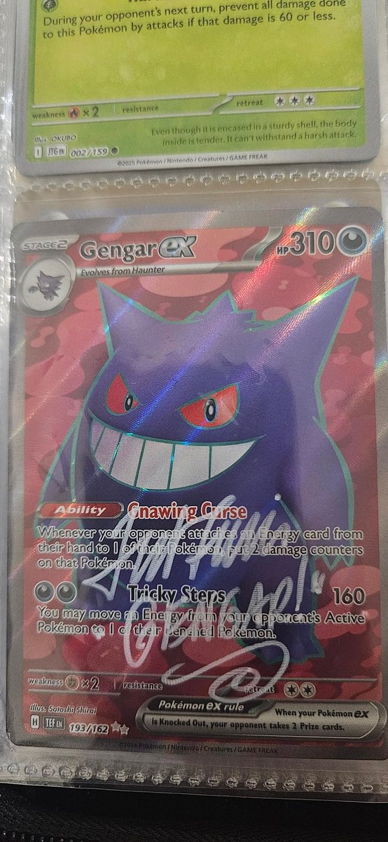 Little monkey manages to get his gengar card signed this weekend by Ted Lewis himself!🥰 #gengar #Pokemon