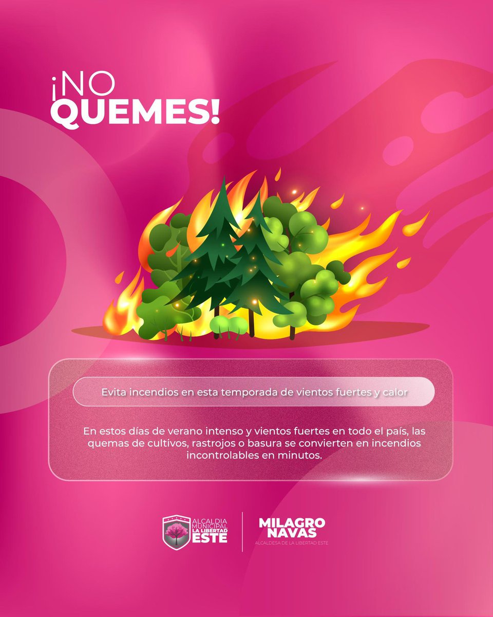 DistZaragoza's tweet photo. 💨🔥 Viento + clima seco son las condiciones perfectas para un incendio!

📛📛 No quemes basura ni cultivos, evita tragedias.

⚠️ #AlertaAmarilla 

.
#MilagroNavas #LaLibertadEste https://t.co/ke1zEbHfki
