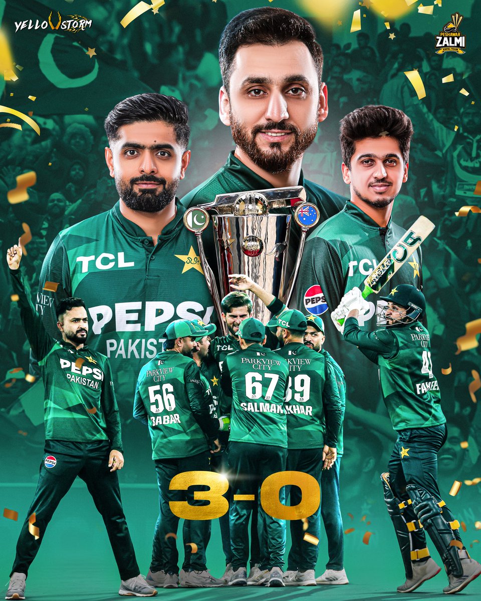 PeshawarZalmi's tweet image. Congratulations champs 🇵🇰🏆

@TheRealPCB clinch the T20I series with a clean 3️⃣–0️⃣ sweep against 🇦🇺✨

#Zalmi #YellowStorm #PAKvAUS
