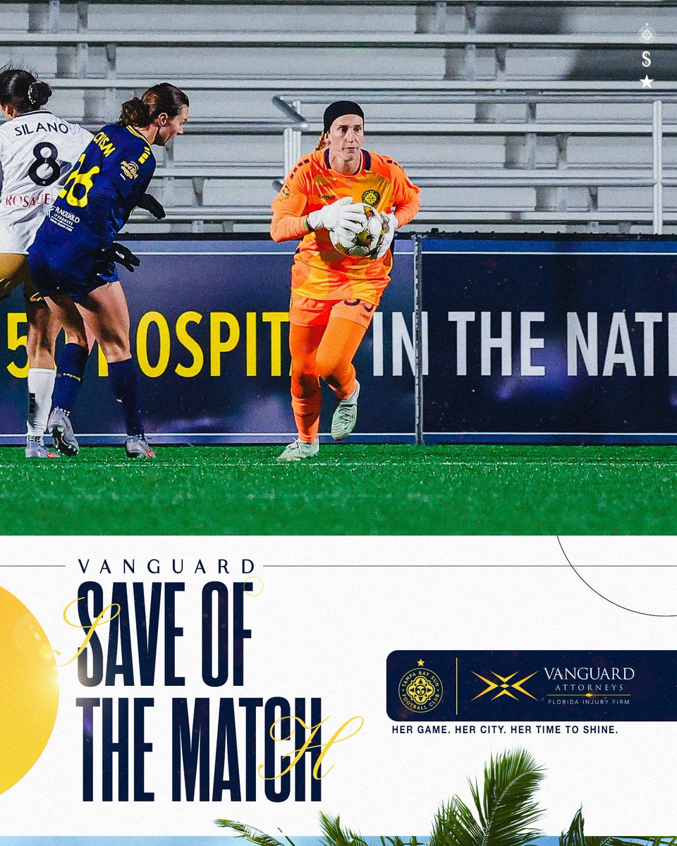 TampaBaySunFC's tweet photo. Pro debut 🤝 big saves 😎
Check out last night’s Save of the Match presented by Vanguard Attorneys 🧤
#HerTimeToShine #SaveoftheMatch https://t.co/aimeXVVMMJ
