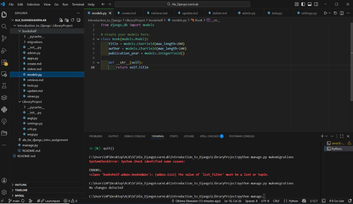 Obinna32_'s tweet photo. ππ
End of Month 2 in #ALX_BE, and Iβve started working with Django! π§π½βπ»β¨ Excited to create dynamic web applications and powerful backends using Pythonβs top framework. ππ»
Whatβs your favorite Django feature? Letβs chat about it! π¬ππ½ #ALX #Django @facesofalxse https://t.co/o4m1ltmWCH