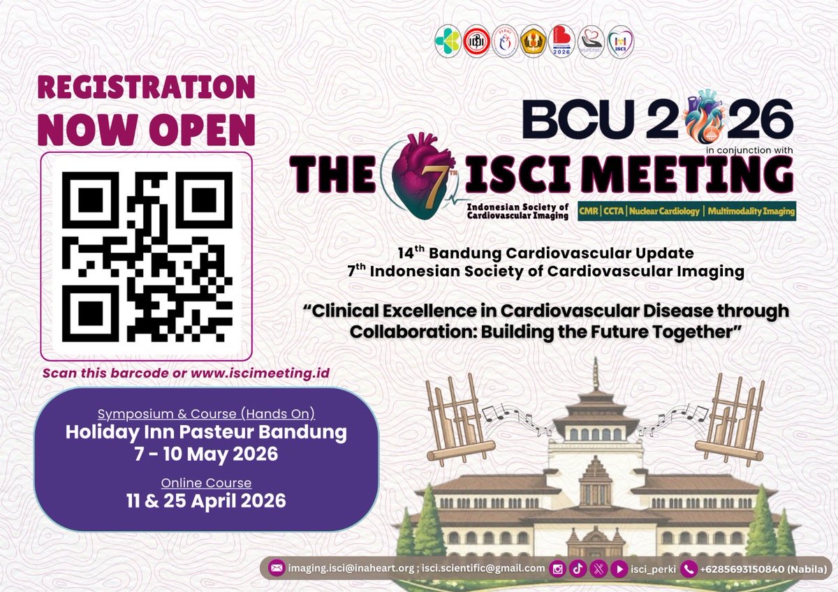 isci_perki's tweet image. ISCI meeting is back and in conjunction with BCU 2026.
🔥 EARLY BIRD ALERT
Register before end of Feb 2026 to get the best rate &amp;amp; secure limited hands-on slots ⏳
🔗 iscimeeting.id
 #CardiovascularImaging