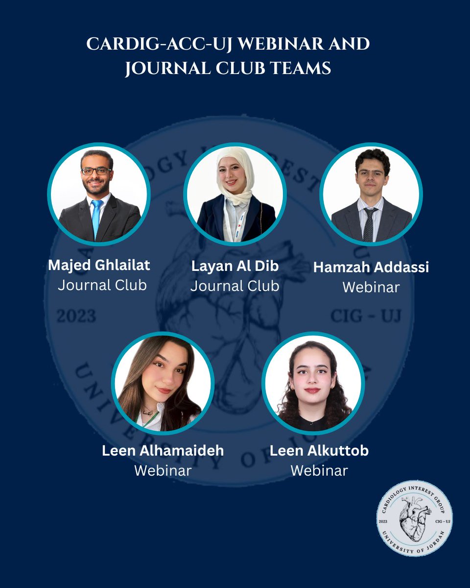 CIG_UJ's tweet photo. We are  excited to introduce our new Teams Officers of the Cardiology Interest Group at the University of Jordan 🌟
We’re confident each of them will make a meaningful impact, and we’re excited to see the energy and creativity they’ll bring across our teams. 🫀 #CIG https://t.co/BTWg7BIIYp