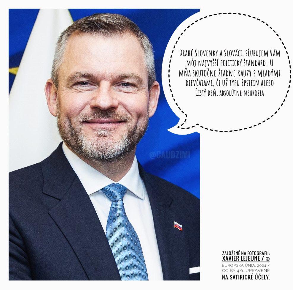 caudzimi's tweet photo. Prezident mieru, lacných potravín a politickej kultúry #kauza #epstein #vajcak #slovensko #politicka #satira https://t.co/xoM252qSjt