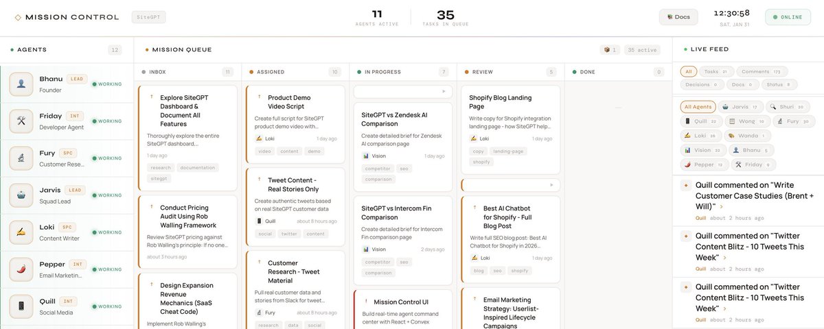 Mission Control dashboard