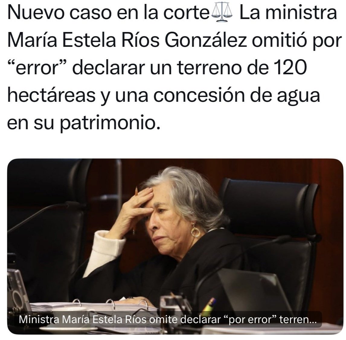 GuacamayanLeaks's tweet photo. Otra de la @SCJN la Ministra Estela Ríos, olvidó declarar por error una propiedad de 120 Hectáreas que le costó 120 mil pesos y una concesión de agua.
Se le chispoteo, pequeño detalle.
#GuacamayaLeaks https://t.co/8U67U3L8JA