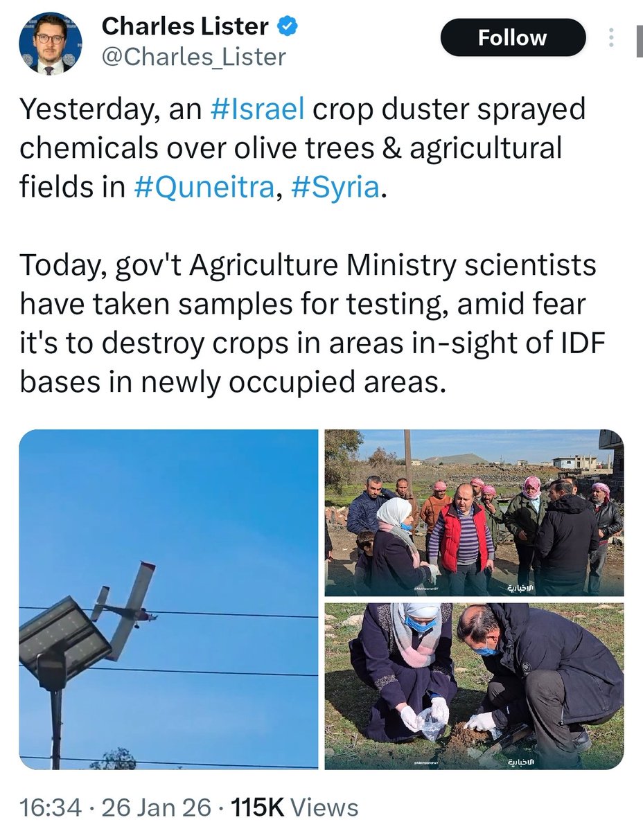 🚨🚨🚨 ISRAEL IS CONTINUALLY POISONING FIELDS AS A MEANS OF ETHNIC CLEANSING 

A week ago in Syria, now in Lebanon - Israel sprays chemicals over agricultural fields. This practice has been used by Israel since at least the 70s in the West Bank, the Gaza Strip and 48 Palestine.