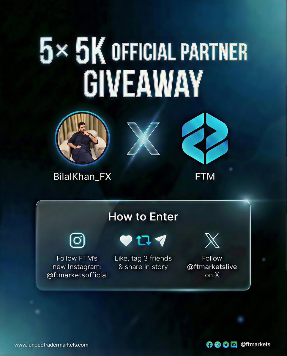 BilalKhan_Fx's tweet photo. 🚨 5× 5k$ Account GIVEAWAY 🚨 

To enter:
🔹Follow @FTMarketslive , @RZFTMARKETS &amp; @BilalKhan_Fx 

🔹Like , RT &amp; Tag 2 traders

🔹Join Discord https://t.co/GE5t9kVuAU

Winners in 72h ⏳ https://t.co/VtP8nPffHA