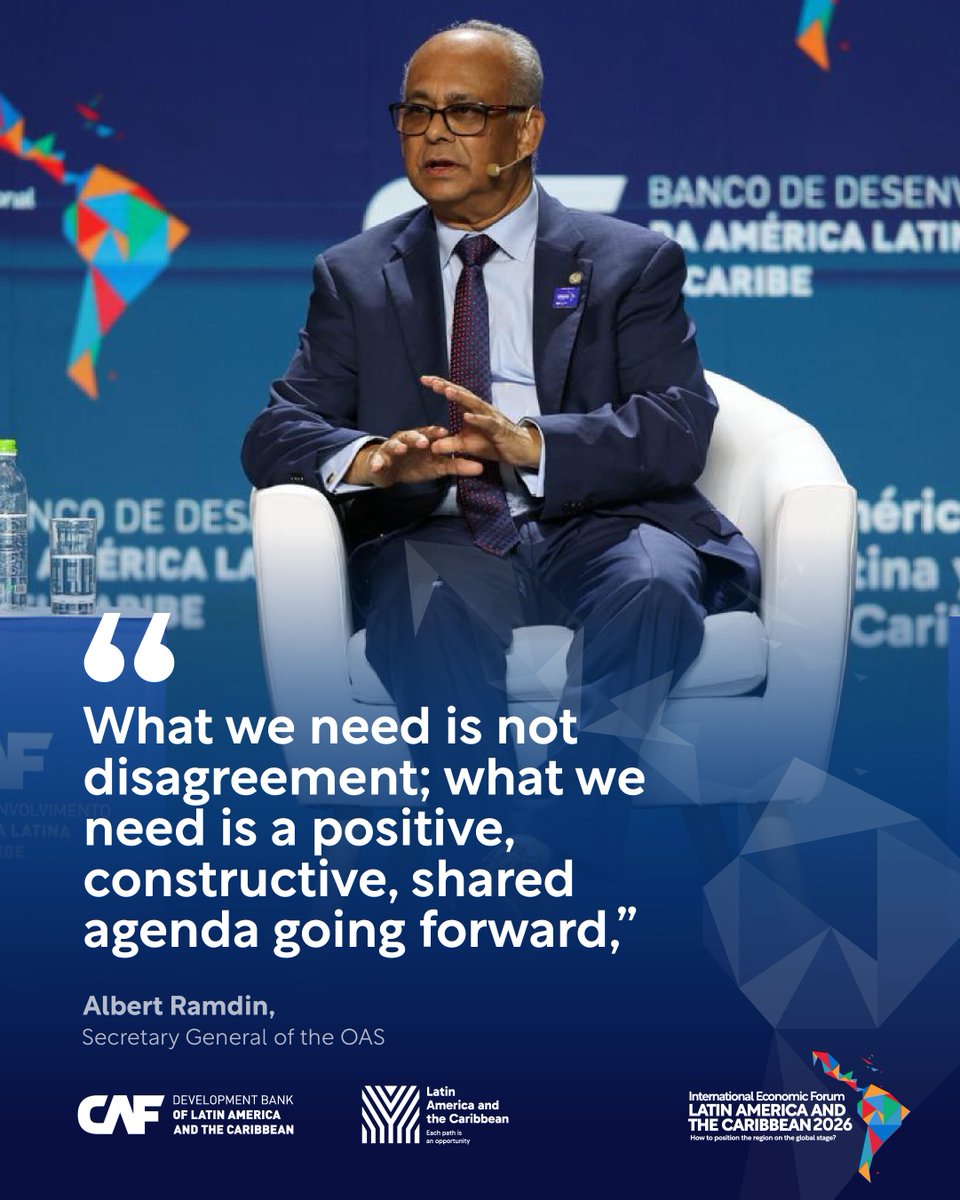 Albert Ramdin, Secretary General (<a href="/SG_OEA_OAS/">SG_OEA_OAS</a>) of the <a href="/OAS_official/">OAS</a>, at the International Economic Forum Latin America and the Caribbean 2026: multilateralism only works if countries act together and stay connected.

Unity is central to peace, democracy, security, and shared