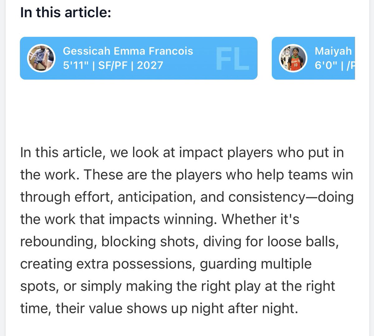 gessicah2027's tweet image. #ImpactPlayersWhoDotheWork
Thank you very much @hunterkeithl for the recognition. I really appreciate it.  #3rdrebounder #1stblocker @PGHFlorida @DuvalElite @CoachQswader @BFishHoops @nextlevelhoopzz @mel_girlsBB @BTNScouting @JrAllStarBB @SUTSReport @WorldExposureWB