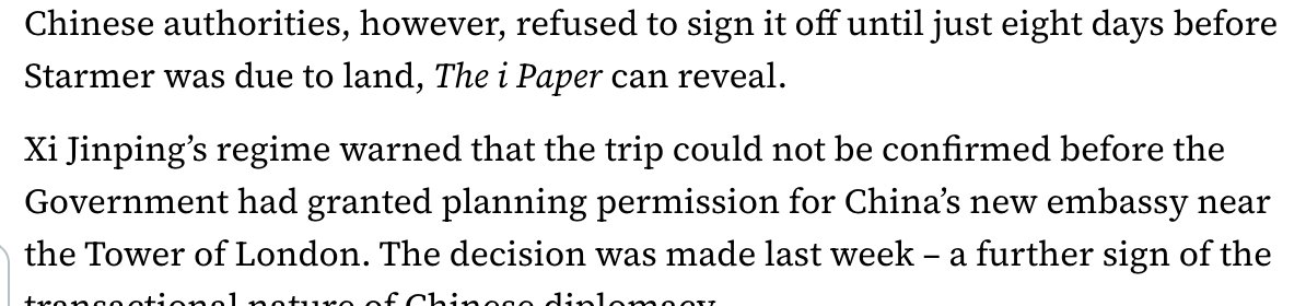 Breaking: Beijing refused to allow British Prime Minister Starmer to travel to Beijing until he signed off on a mega embassy for China in London.