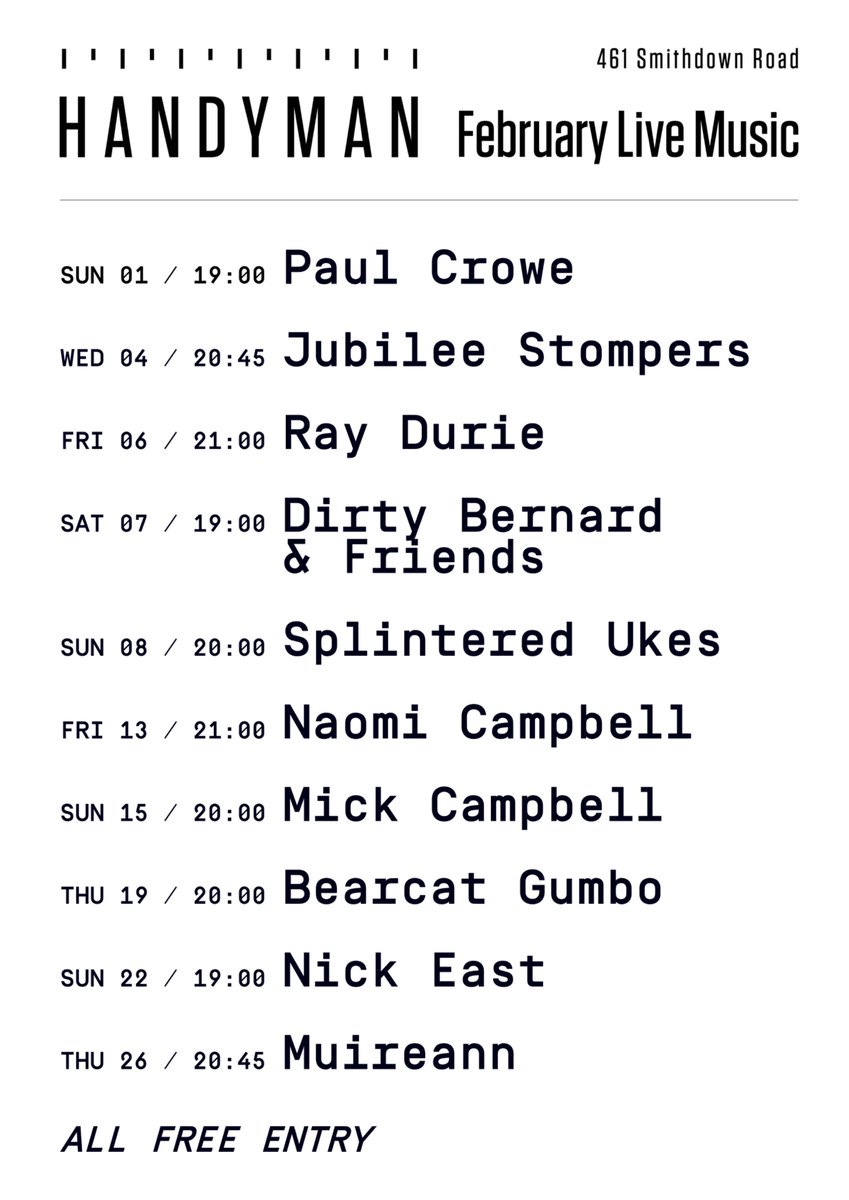 Live Music this February at the <a href="/handymanSmarket/">HANDYMAN SUPERMARKET</a>
/ <a href="/handymanbrewery/">Beer</a> 

#liverpoolmusic #livemusic #craftbeer #liverpool #musicliverpool