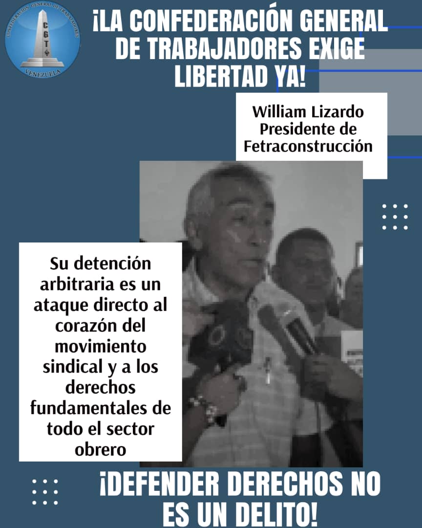 los hermanos de la Confederación General de Trabajadores exigen la libertad del compañero William Lizardo
La clase trabajadora exige la liberación plena de sus dirigentes. Son 21 dirigentes sindicales presos. Dos condenados a 30 años. #liberenalossindicalistas
@iloactrav