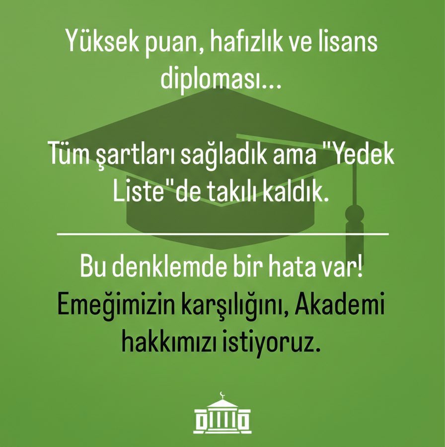 morrmmenekse's tweet photo. Yıllarca verilen emeklerin karşılığı 'sıranı bekle' olmamalı. Bizler çalışıp kazandık, şimdi akademi hakkımızın teslim edilmesini bekliyoruz.

#DiyanetYedeklerAkademiye @DIBSafiArpagus @DibAkademi @dibbasin @RTErdogan @dbdevletbahceli https://t.co/dagENLverx