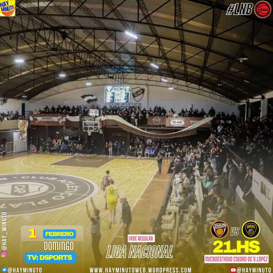 #LigaNacional 🏀
📍Fase Regular
📅 Domingo 1 febrero 
🕗21.05hs
🏟️ Microestadio Ciudad de V López 
📺 <a href="/DSports/">DSPORTS</a>
🔜 <a href="/basquetplatense/">Platense Básquetbol</a> 15° (8-13) que llega de de caer por la mínima con Quimsa recibe al escolta <a href="/ObrasBasket/">Obras Basket</a> 2° (14-7)

👥 A. Chiti - R. Lorenzo 
<a href="/maxicaceres/">Maxi Cáceres</a>

#LNB 🇦🇷