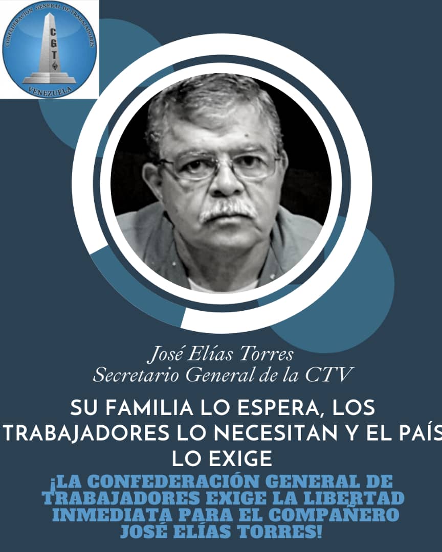 La organización sindical hermana hace un comunicado de solidaridad de clase con la CTV por la injusta prisión de su secretario general.
Hay 22 dirigentes sindicales presos. Dos condenados a 30 años. #liberenalossindicalistas #LibertadParaTodosLosPresosPoliticos 
@iloactrav