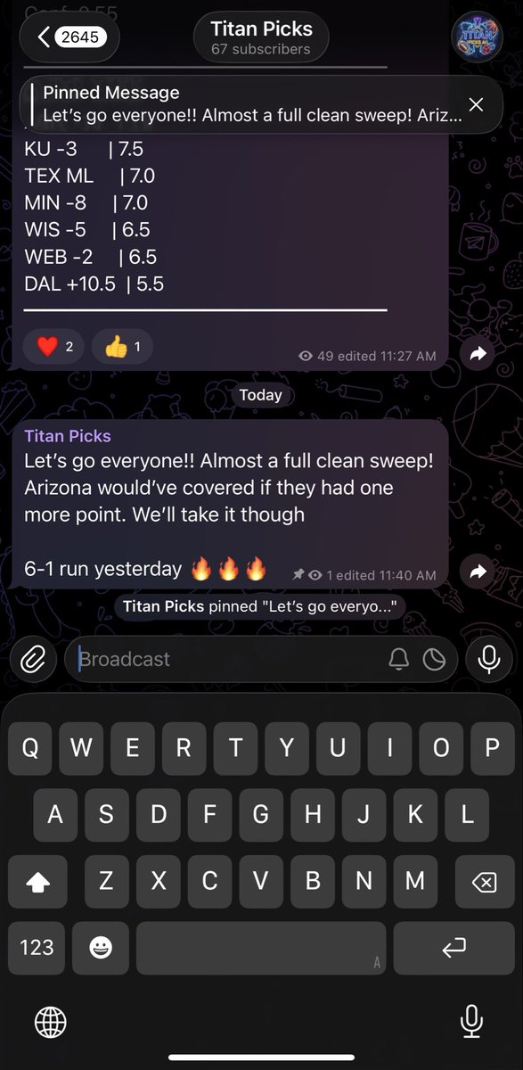 TitanPicksAI's tweet photo. Come bet with us! 6-1 yesterday, should’ve had a full 7-0 run. Join our free telegram for daily alpha https://t.co/M8Tof2J5i1 https://t.co/eRIhBBAqxO
