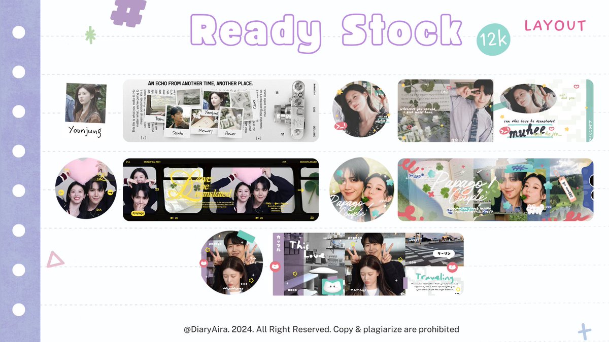 DiaryAira's tweet image. Help rt! 🫶🏻

Heyyow! Aku ada ready stock layout seri #CanThisLoveBeTranslated ☘️ yang bisa kamu bawa pulang sekarang juga😽❤️

Free retext yaw🥹💌

#zonaba #zonauang
