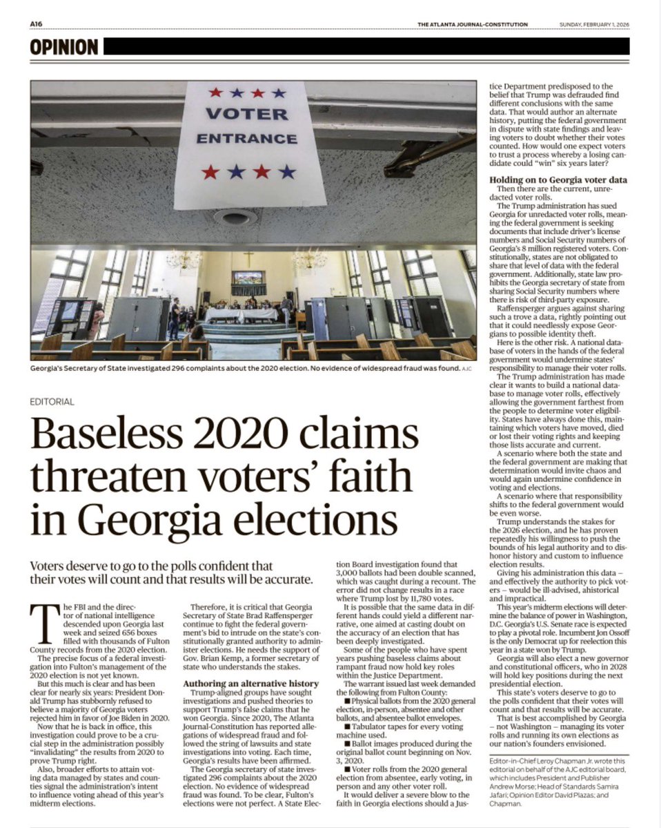 bluestein's tweet image. “This state’s voters deserve to go to the polls confident that their votes will count and that results will be accurate. 
That is best accomplished by Georgia — not Washington — managing its voter rolls and running its own elections as our nation’s founders envisioned.” #gapol
