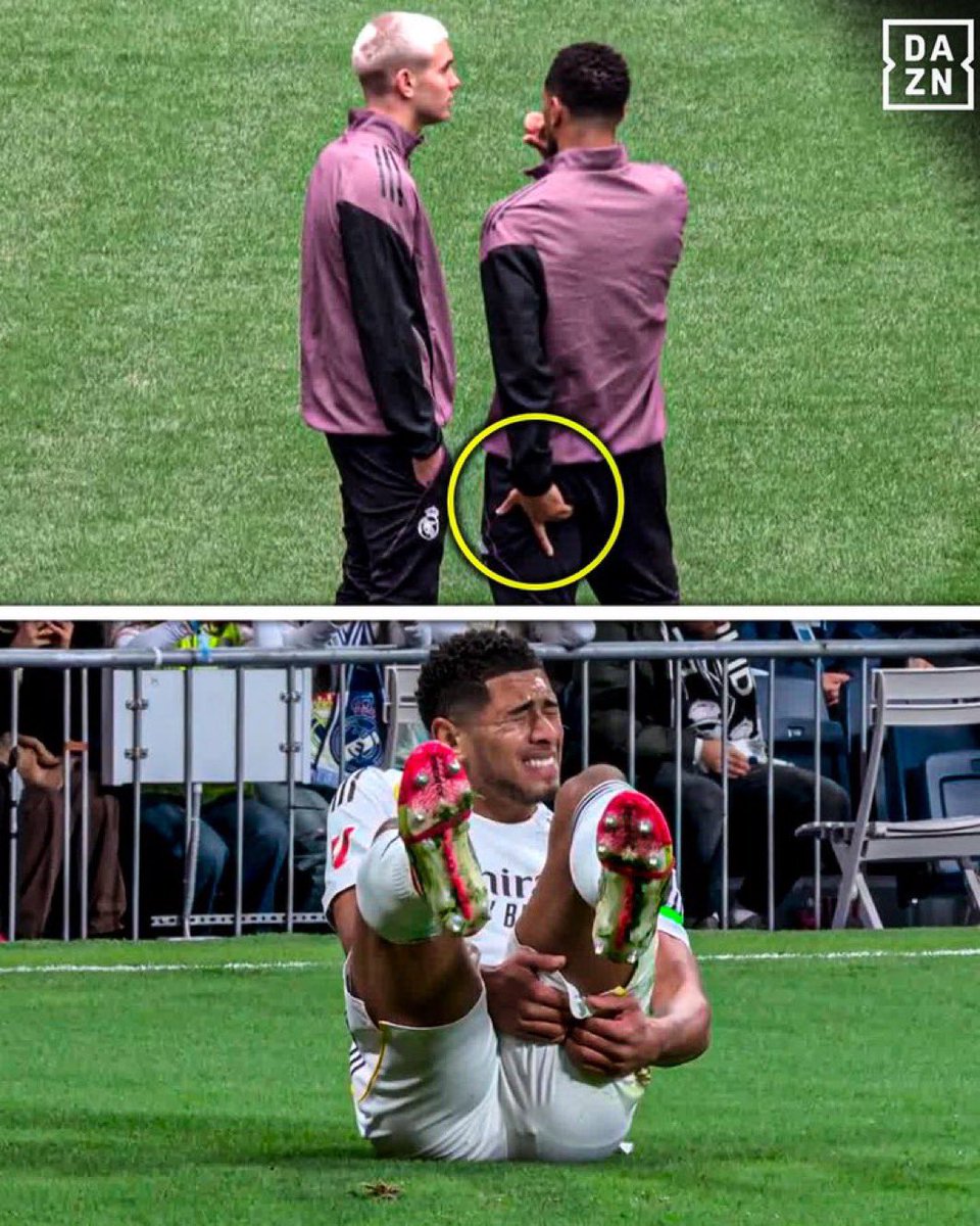 🚨 Jude Bellingham se lesiona el bíceps femoral (isquiotibiales) en sprint.

Pero…¿sabías que ya venía con molestias? 

Las cámaras captaron este gesto en la previa: se toca la misma zona de la lesión.

Posible aviso ignorado? Analicemos la biomecánica detrás 👇