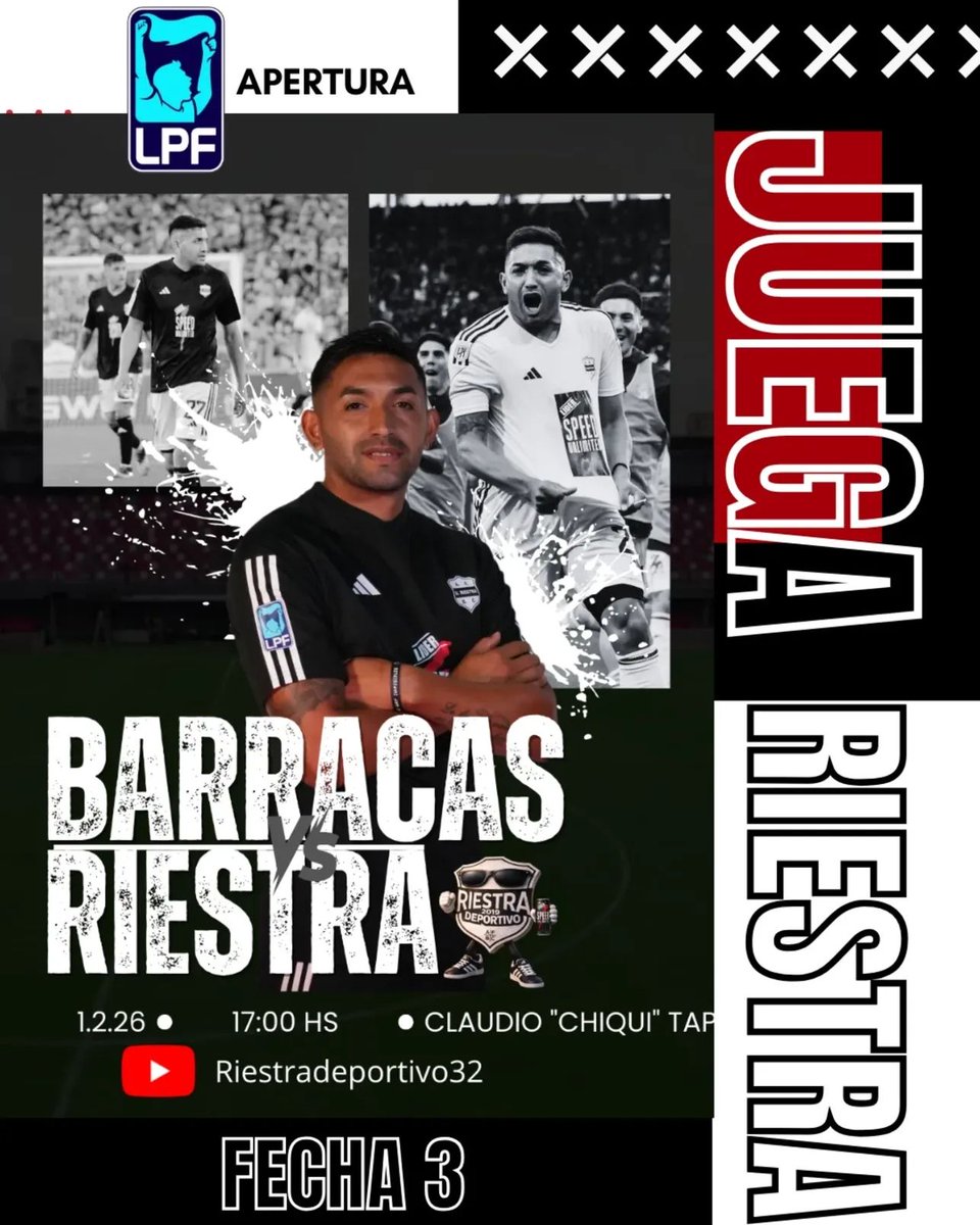 🏆APERTURA 2026

✒️ Hoy el Deportivo #Riestra, visita a #BarracasCentral, dónde buscar cortar una racha de 6 partidos sin triunfos, con 1 empate y 5 derrotas.

Último triunfo de visitante:
Clausura - Fecha 10 - 28/09/2025
#River 1(Galoppo)
#Riestra 2(Alonso y Ramírez)