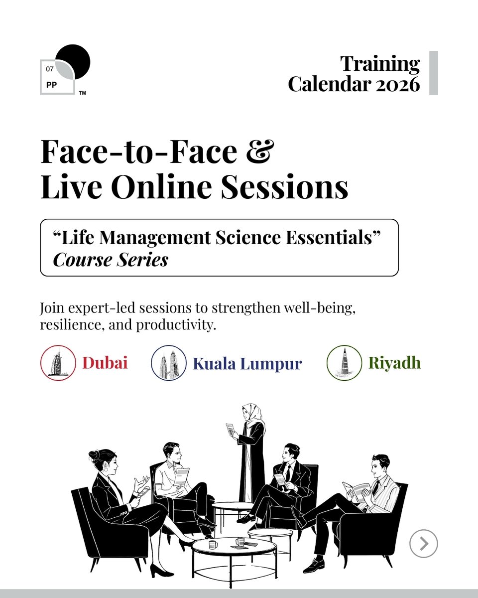 PPScienceLabs's tweet photo. Professional development begins with personal well-being.

Life Management Science Essentials Series—Face-to-Face and Live Online in Dubai, Malaysia, and Riyadh.
Register now: https://t.co/ZFUYGRZC0O

#LMSL #LifeManagementScienceLabs #LifeManagementScience #FacetoFace #Liveonline https://t.co/QUj5SgmjMA