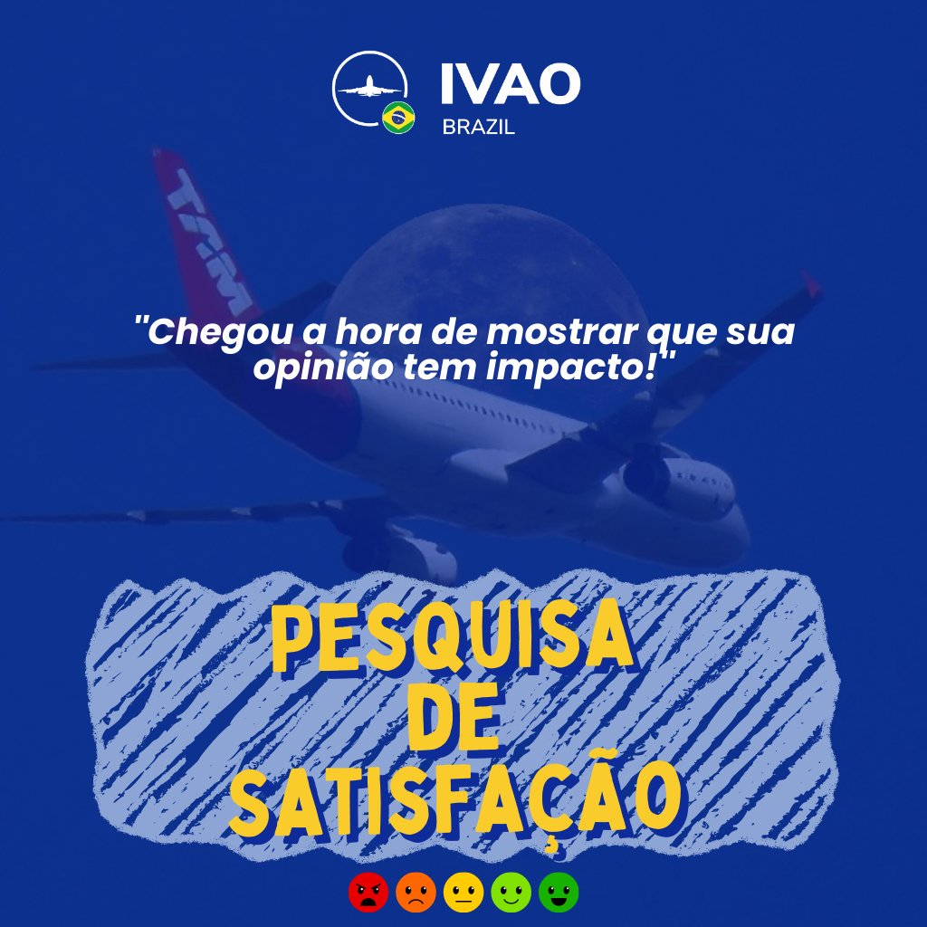 A IVAO Brasil quer escutar quem realmente vive a rede todos os dias: você.
Está no ar a nossa Pesquisa de Satisfação, um espaço aberto para compartilhar percepções, experiências e ideias que ajudam a guiar os próximos passos da divisão.

🔗 bit.ly/PesquisaIVAOBR…