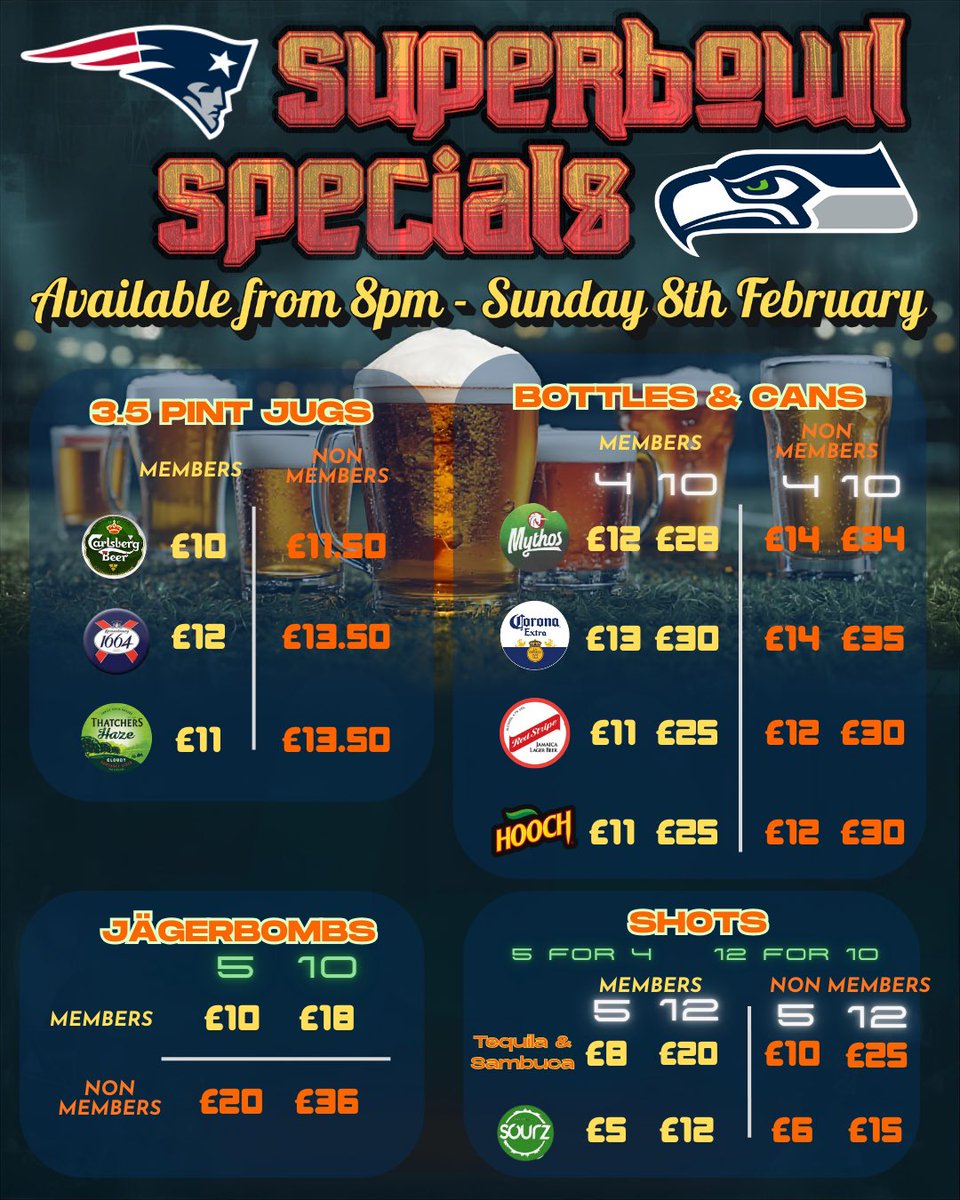 OldBradwellUtd's tweet photo. 🏈Bradwell S&amp;SC Super Bowl Watch Party – 5th year running🏈
✅ FREE ENTRY (ticket required)
🍺 Superb drink deals
🎮 Madden PS5 | 🍻 Flippy Cup | 🏓 Beer Pong | 🎯 Darts | 🎱 Free pool

🕗 8pm–trophy lift (last orders 3:30am)

👉 Click the link to book 🎟️

https://t.co/3aEBXogRgo https://t.co/dpLGKXYlz2