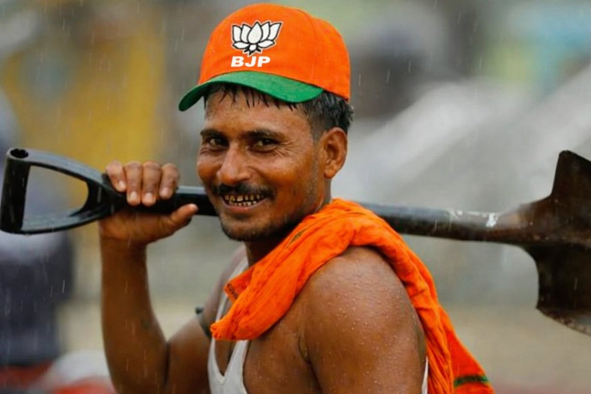 Decoding_Bihar's tweet photo. " भगवा मजदूर " https://t.co/bGQL5n5koI