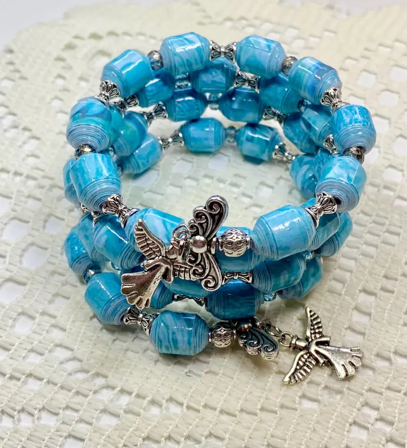 paperbeadboutiq's tweet photo. Handmade Aqua Paper Bead Memory Wire Bracelet with Angel Charms
https://t.co/ZUaUWjk8QS  #handmadepaperbeadbracelet #memorywirebracelet #angelbracelet #stackablebracelet #bohojewelry https://t.co/i15opsQ8GU