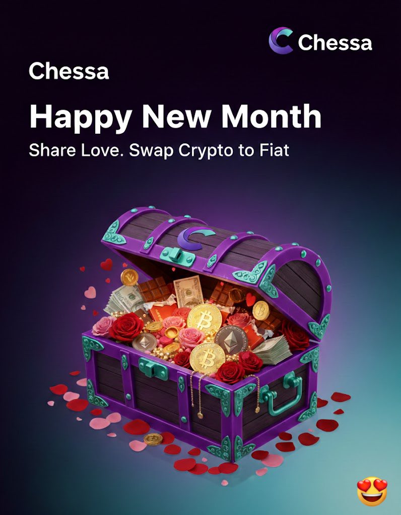 Chessa_official's tweet photo. Happy New Month!

February isn’t just about hearts and flowers it’s about sharing what matters. 

This month, let love meet action: send crypto, swap it seamlessly to fiat, and make it count for the people and moments you care about. https://t.co/BwuEJXEjZP