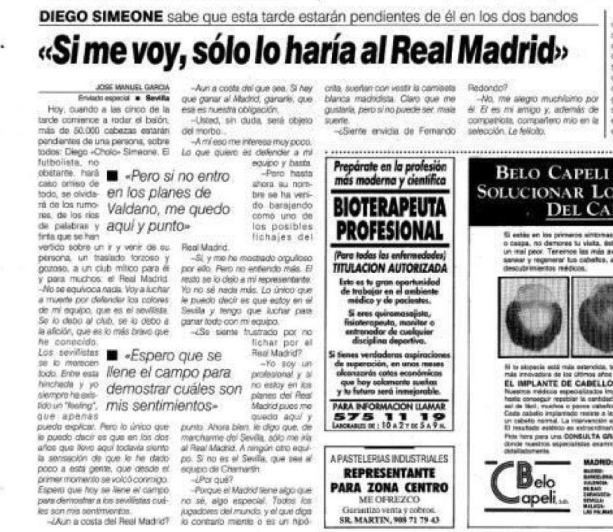 A todos esos que hablan de Simeone como “hombre de Club” y “leyenda” recordarles que todo el mundo tiene un pasado y Simeone, también 👇🏻