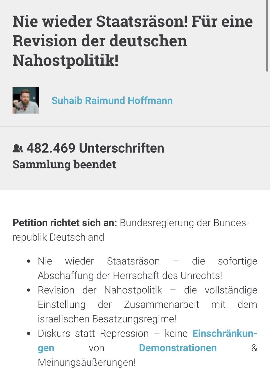 akhiFromTheHood's tweet photo. Alhamdulillah in 3 Monaten fast eine halbe Millionen Stimmen.

Immer noch keine Reaktion der deutschen Medien und Politiker.

Ist die neue Richtung der Politik stimmen gekonnt zu ignorieren?
Ist, dass das Resultat der Staatsräson? 

#NieWiederStaatsräson 
#GemeinsamGegenGenozid https://t.co/5WfcF4DUy0