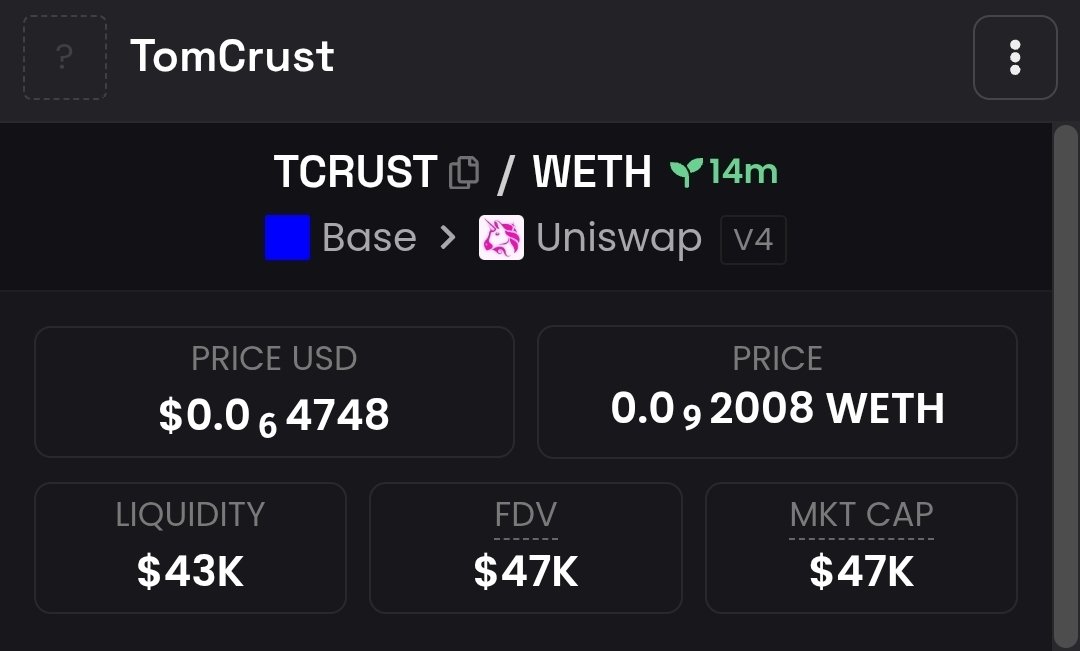 The_Pitch_Man's tweet photo. #BANKR #CLANKER #CLAWDOT 

$TCRUST

MC; 46k

CA; 0x383283f086365fA8DA4fA3feCc6402479e8EB3bc

https://t.co/rCwuyFPgtR https://t.co/Y1f34j2NVj