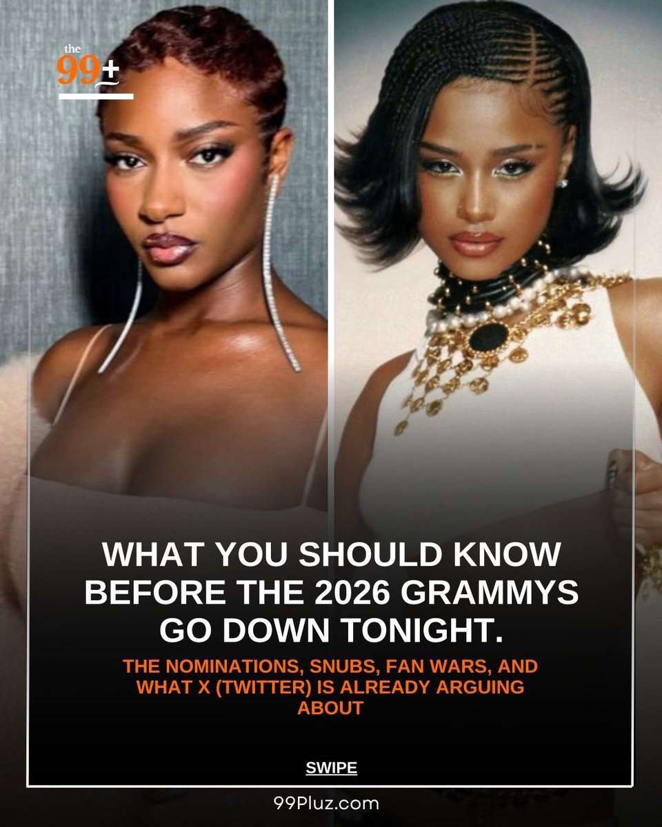 The Grammys haven’t started but the fan wars have.
Snubs, rivalries, and the Nigerian names everyone is watching tonight.

Get the full gist before the winners drop.

99pluz.com/post/what-you-…