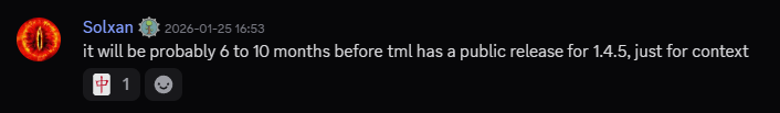 RadicalCat7's tweet photo. @CohhCarnage @tmodloader_devs Kinda wish Re-Logic would help these guys out to get Tmodloader updated as fast as possible... But according to once of the Tmod devs, the update is still about 6 months away. https://t.co/C6frijmi0n