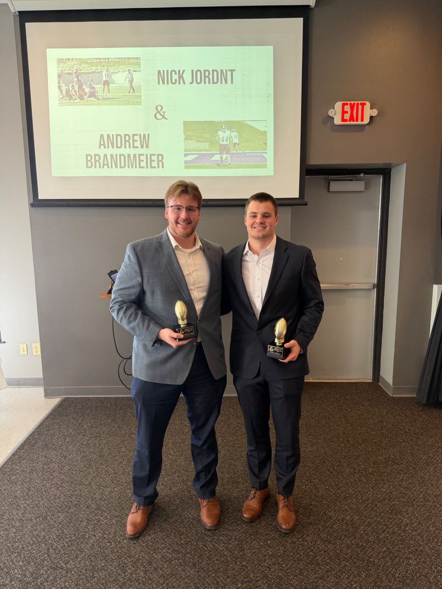 UWLEagleFB's tweet photo. Coach A Award: Nicholas Jorndt and Andrew Brandmeier

This award goes to individuals who truly embody what it means to represent the UWL football program - loyalty, commitment and selfless. 

Nick and Andrew represent the values of our football program, on and off the field. https://t.co/yuzDFq6hcp