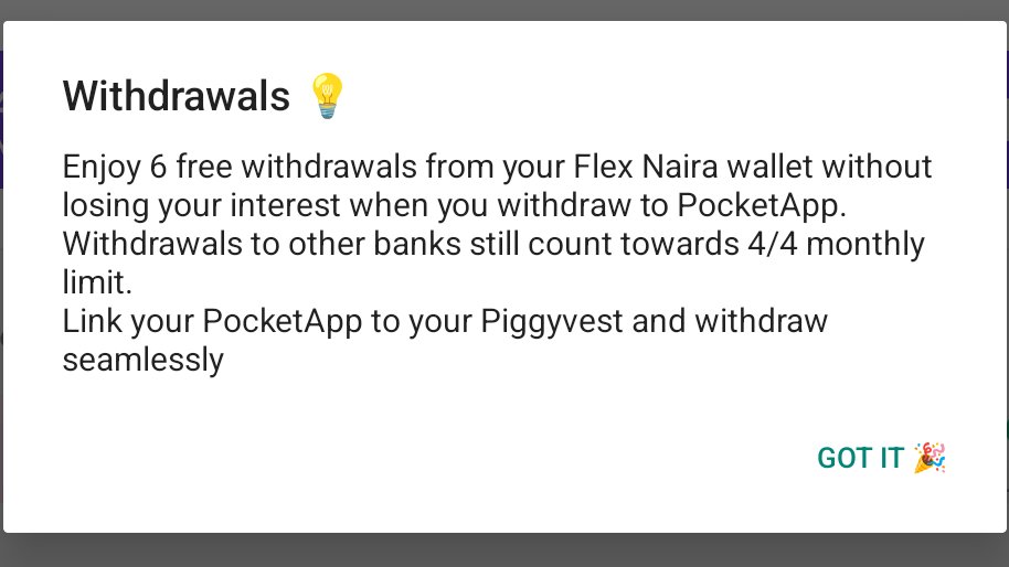 Babstobi's tweet photo. @deyemiIshola @piggyvest I never got a popup message like this at all in the month of January anytime I'm making a withdrawal, on first day of the new month I'm seeing this. https://t.co/8MKPi4t540