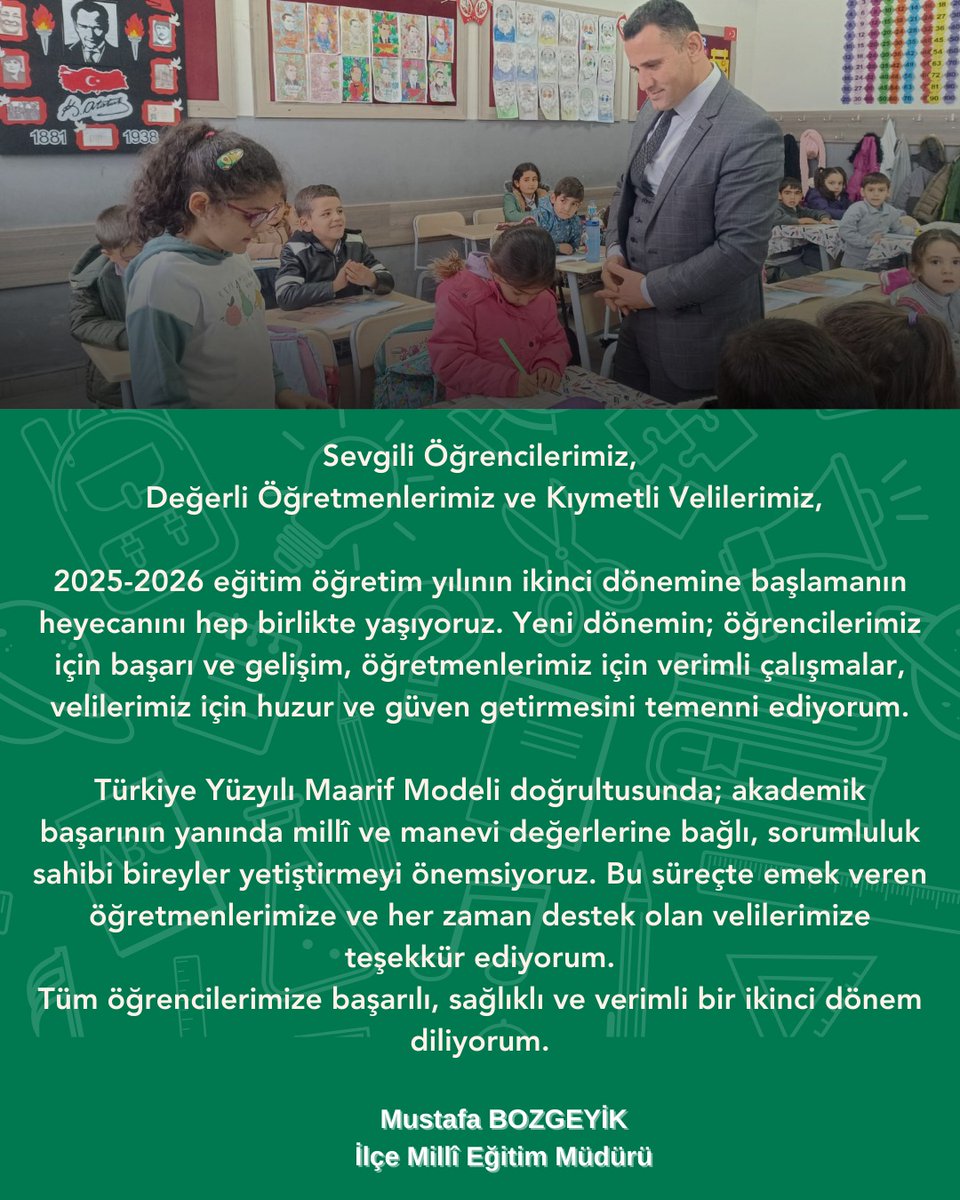 İstiklal Bayrakla, İstikbal Maarifle 🇹🇷​ İkinci döneme şanlı bayrağımızın kuşatıcı gölgesinde millî hafızamızdan beslenen, manevi ve kültürel değerlerimizle anlam kazanan;  “Bayrak Sevgisi” temasıyla başlıyoruz.
<a href="/Yusuf__Tekin/">Yusuf Tekin</a>  <a href="/kemalcebervali/">Kemal Çeber</a>  <a href="/Dr_Onderarpaci/">Dr. Önder ARPACI</a> <a href="/Gaziantep_MEM/">Gaziantep İl Millî Eğitim Müdürlüğü</a>