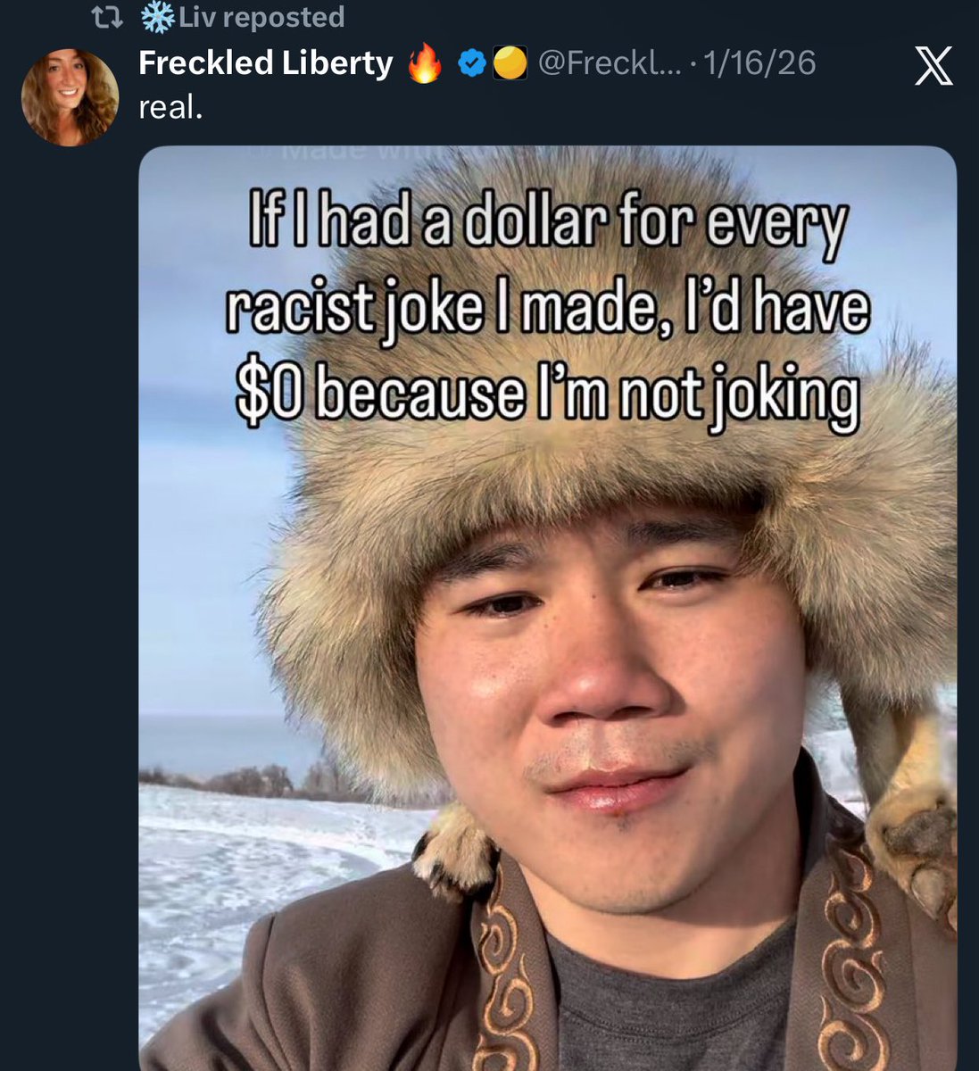 drixxus's tweet photo. Don’t mind her. She is just starting her racist grift persona. As long as it’s edgy and gets her reactions and attention https://t.co/1TPvIQReRC