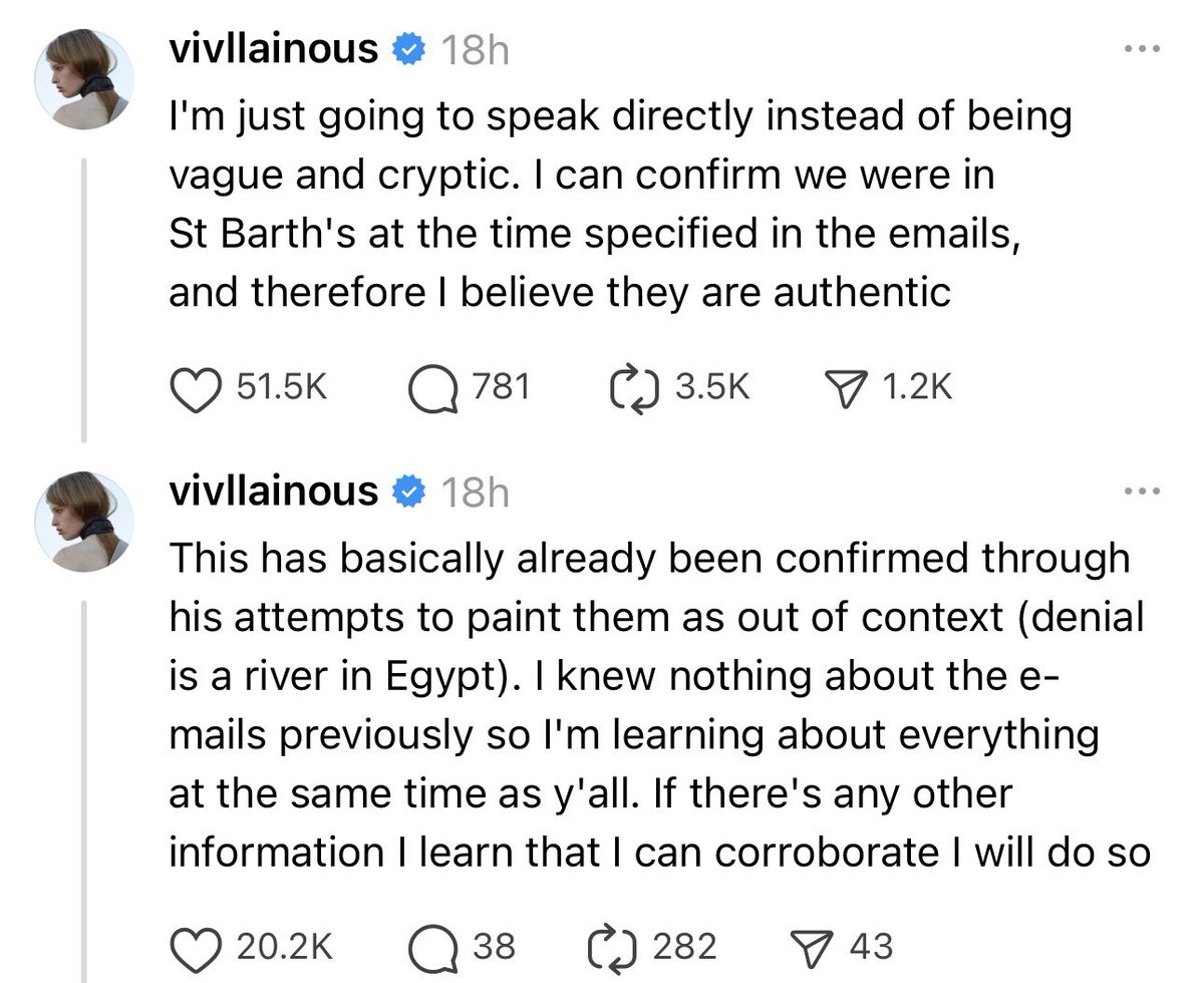 Woah! 

Elon Musk’s daughter confirms that she and Elon Musk were at St. Barth’s when the email from Elon to Epstein went out. 

Despite Elon saying the emails were not sent by him, the timeline is confirmed by his daughter.