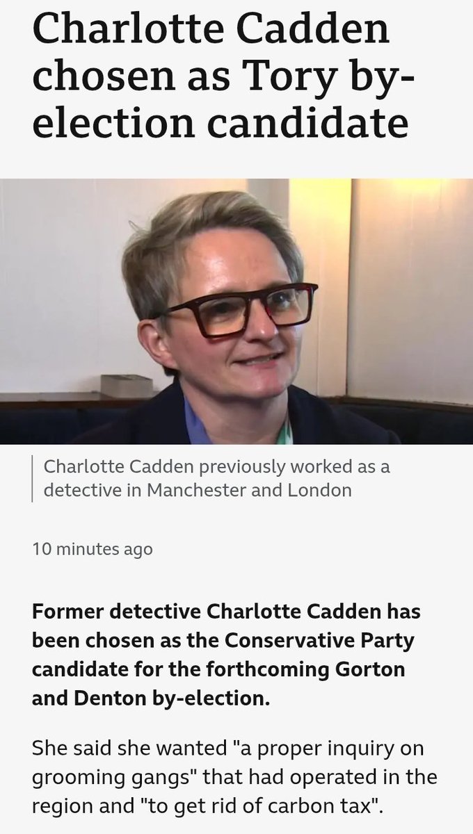 The Tories have announced Charlotte Cadden as their candidate for the Gorton and Denton election.
She's a supporter of: 
LGB Alliance,👌
Sex Matters,👌
For Women Scotland.👌

Although I don't do politics I am very impressed with this choice.