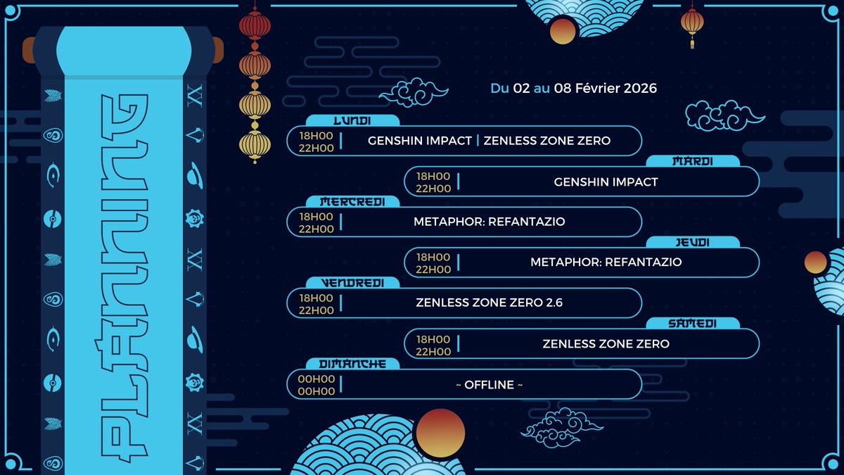 Mathmonstream's tweet photo. Ohayo ~ 🌞

Il est l'heure du planning !

On va avoir de quoi faire avec la maj ZZZ 2.6, Zibai sur Genshin et on va s'essayer à Metaphor: ReFantazio !

Bonne semaine à vous et bon pupulls 💙

#twitch #GenshinImpact #zzzero #Zibai #AngelsofDelusion https://t.co/2bMOuqKSba