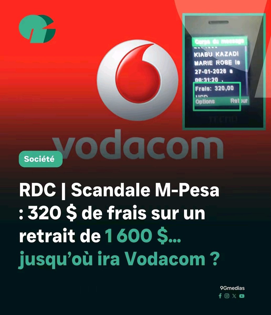 jesusnoel5684's tweet photo. 320 $ de frais sur 1 600 $, soit 20 % de commission ? C’est du délire ! Où est l’ARPTC ? Où sont les autorités pour protéger les consommateurs congolais contre de tels abus ? Vodacom doit s’expliquer. Jusqu’où ira cette exploitation ? @Vodacomcongo https://t.co/PGJjWwDyvw